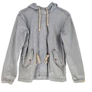 Striped Hooded Jacket Drawstring Waist‎ Pockets Casual Lightweight Coat